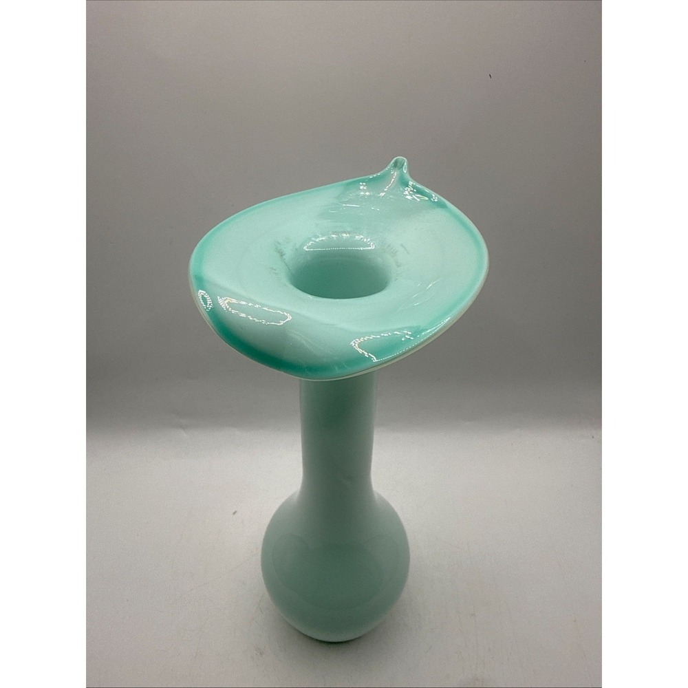 Vintage Hand Blown Calla Lily Vase Glass Sea Foam Green Flower Vase 8"